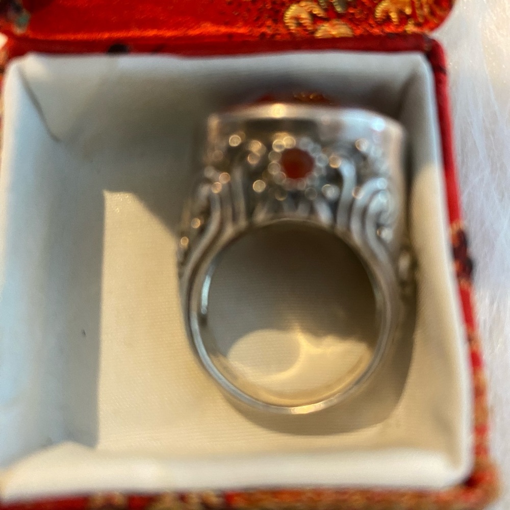 Garnet Men Fashion Ring Sterling Silver Size 6.5